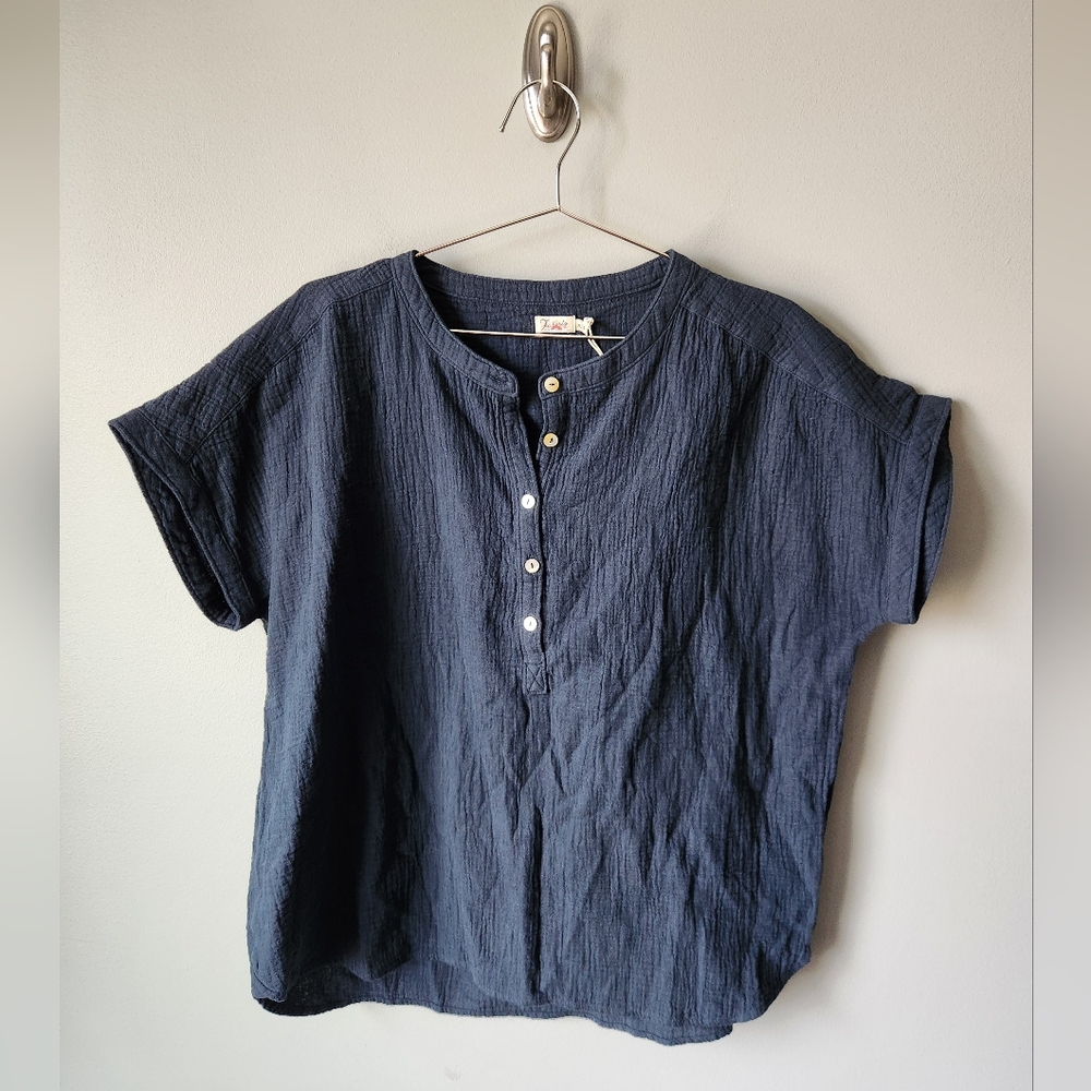 Faherty Dream Cotton Desmond Gauze Top Organic Cotton Navy Women's Size XL NWT